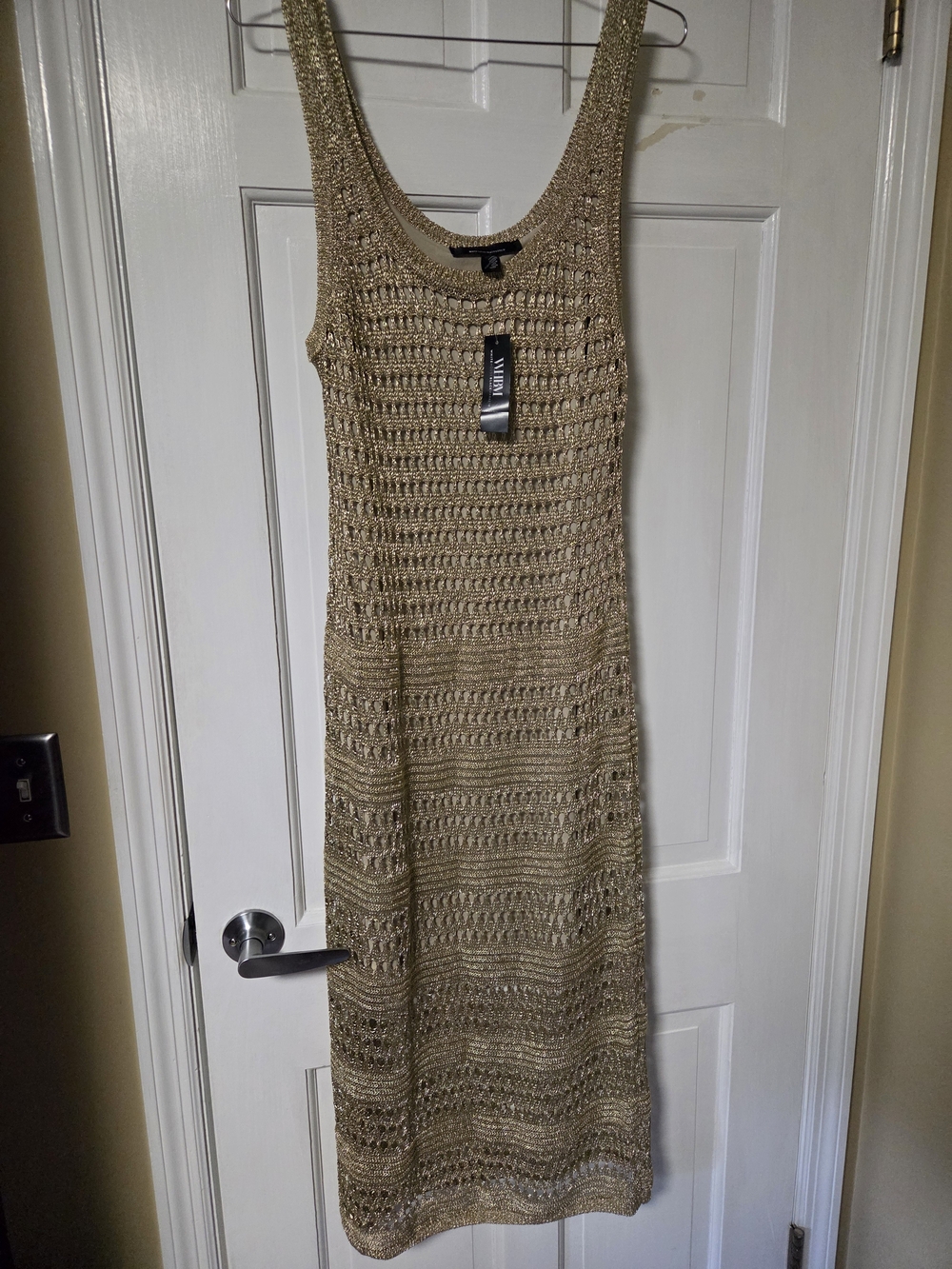 White House Black Market Metallic Gold Crochet Maxi Dress